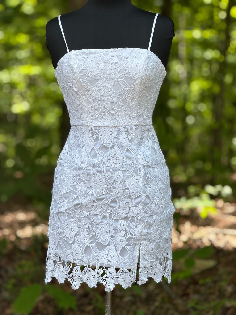 Francesca's Collections White Lace Spaghetti Strap Mini